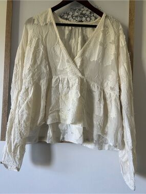Wilfred Ivory Textured V-Neck Peplum Blouse